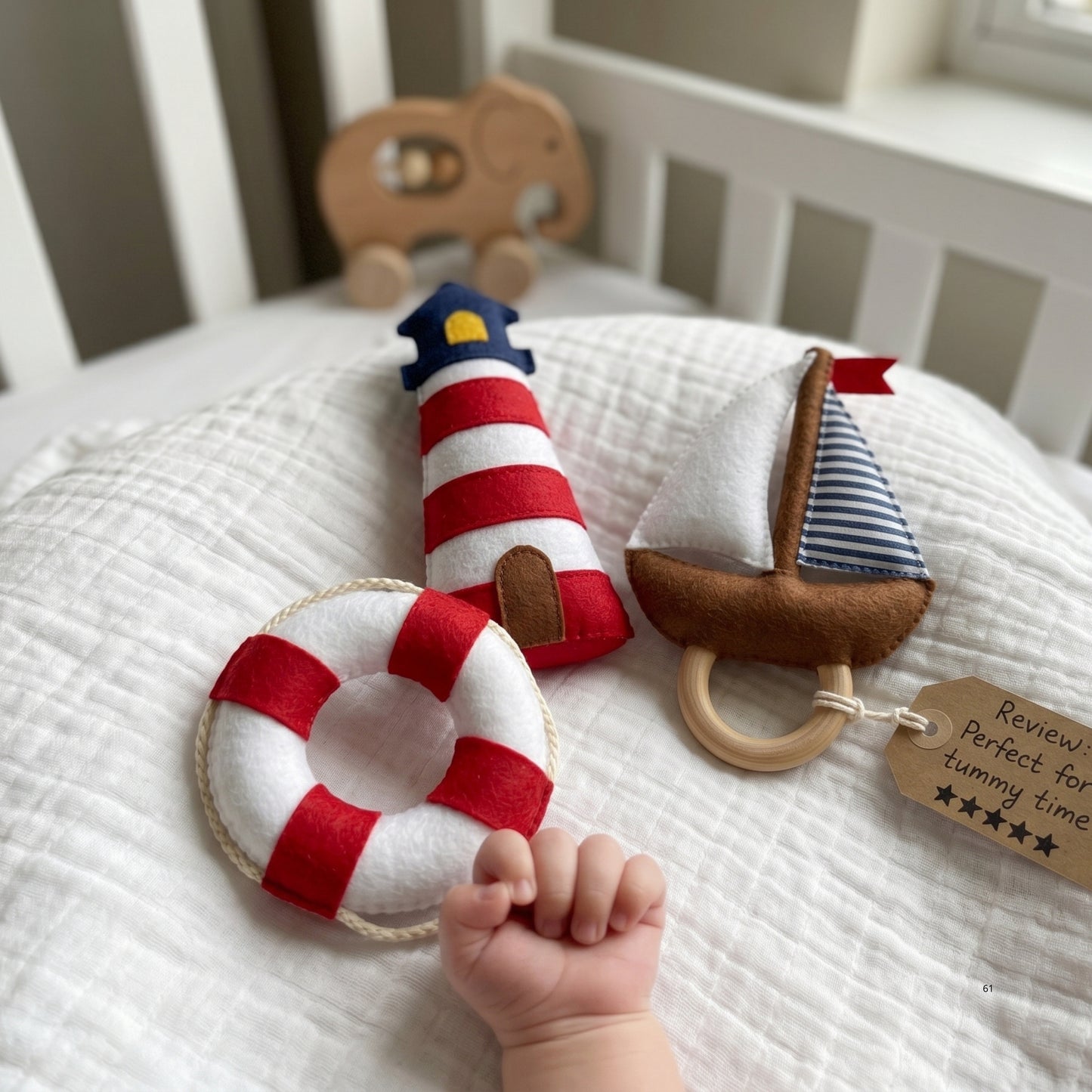 Nautical Baby Mobile – Handmade Felt Anchor, Sailboat, Lighthouse & Ship Wheel | Sailor Nursery Decor