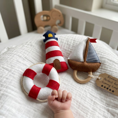Nautical Baby Mobile – Handmade Felt Anchor, Sailboat, Lighthouse & Ship Wheel | Sailor Nursery Decor