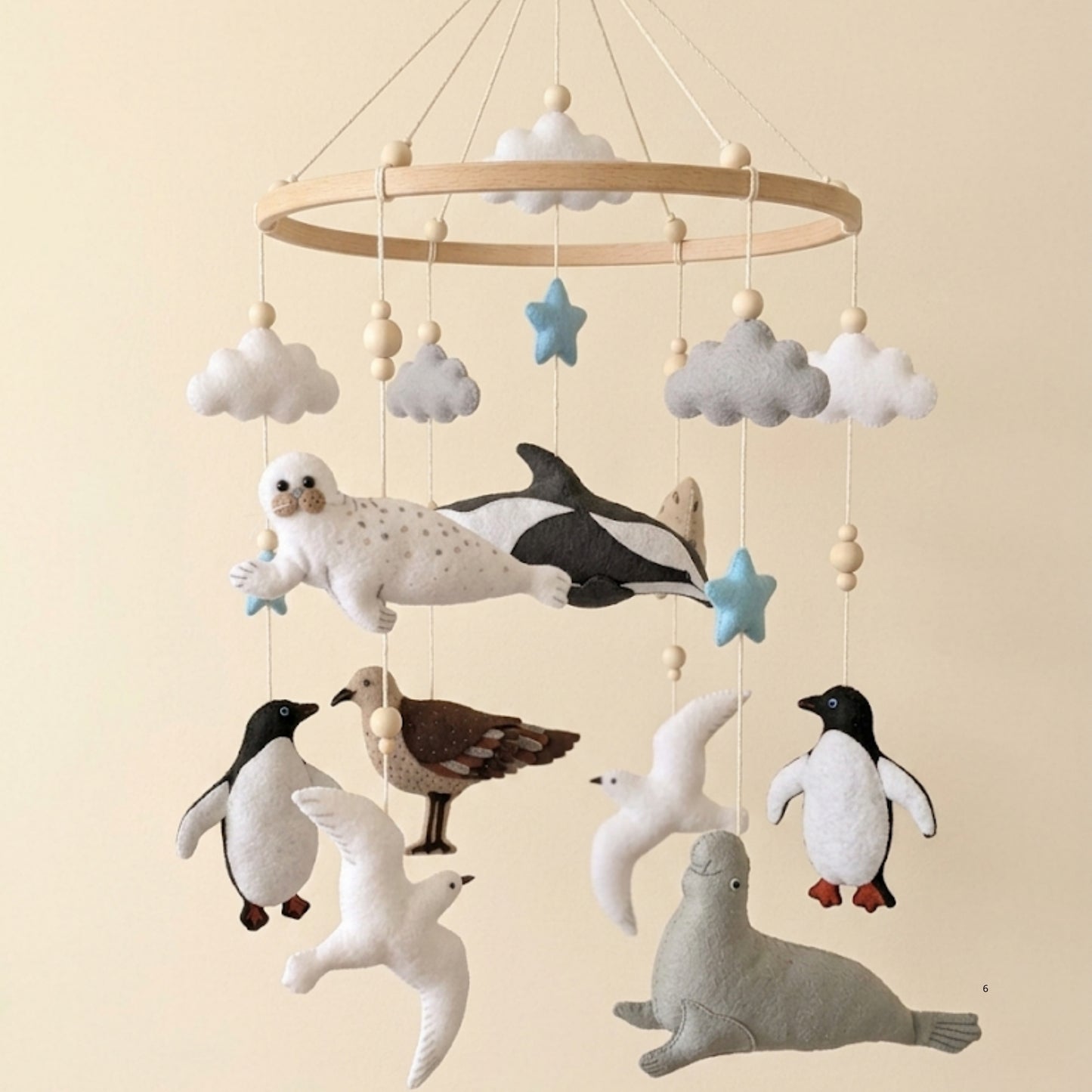 Arctic Animals Baby Mobile – Handmade Felt Orca, Seal, Penguin & Seabirds | Neutral Ocean Nursery Decor