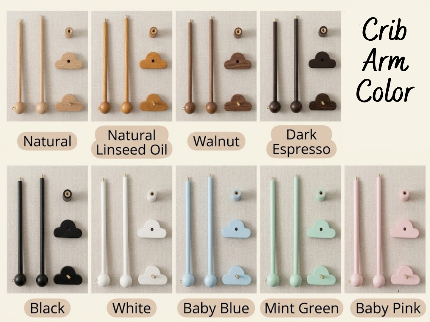 Wooden Baby Mobile Arm with Cloud Clamp – Crib Mobile Holder