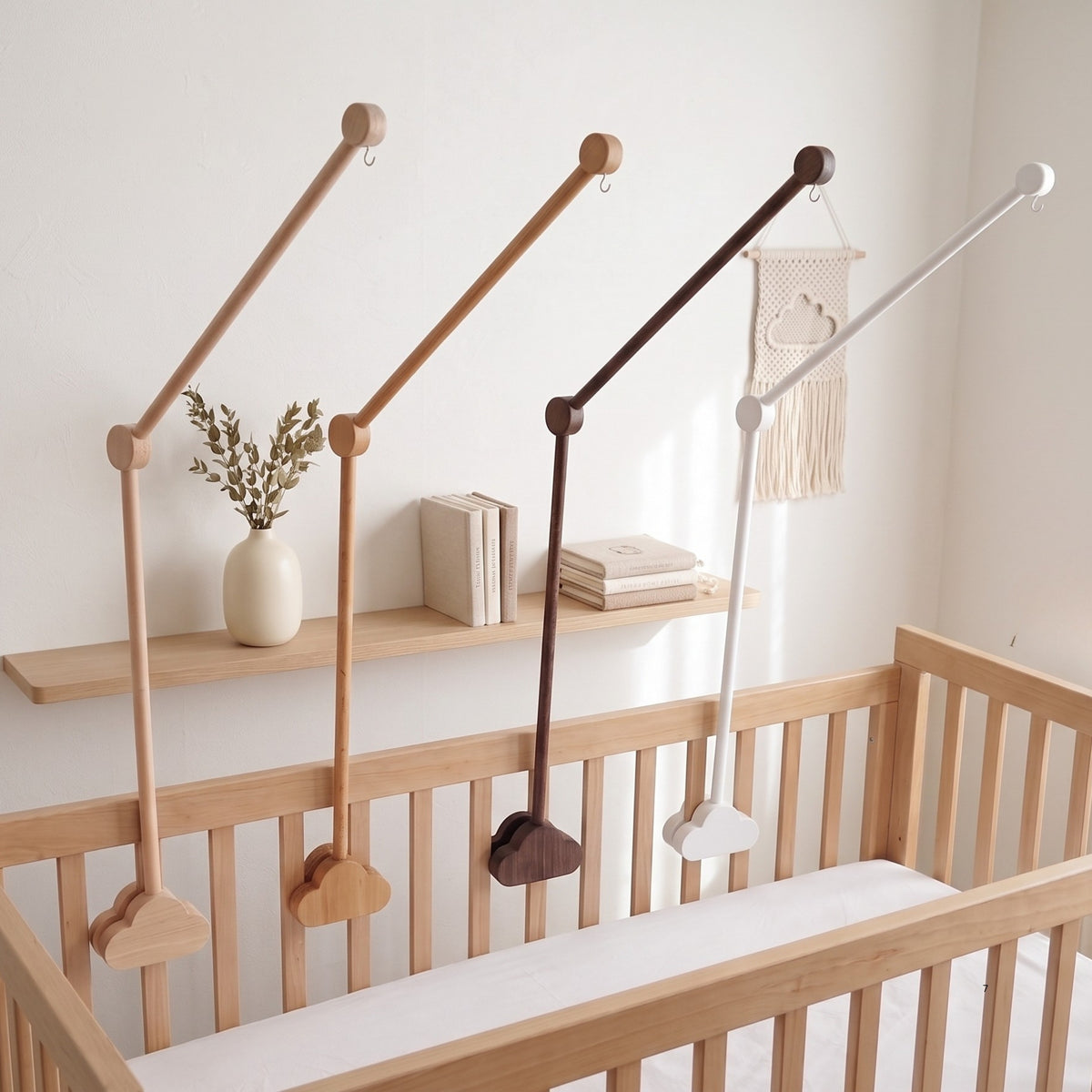 Wooden Baby Mobile Arm with Cloud Clamp – Crib Mobile Holder