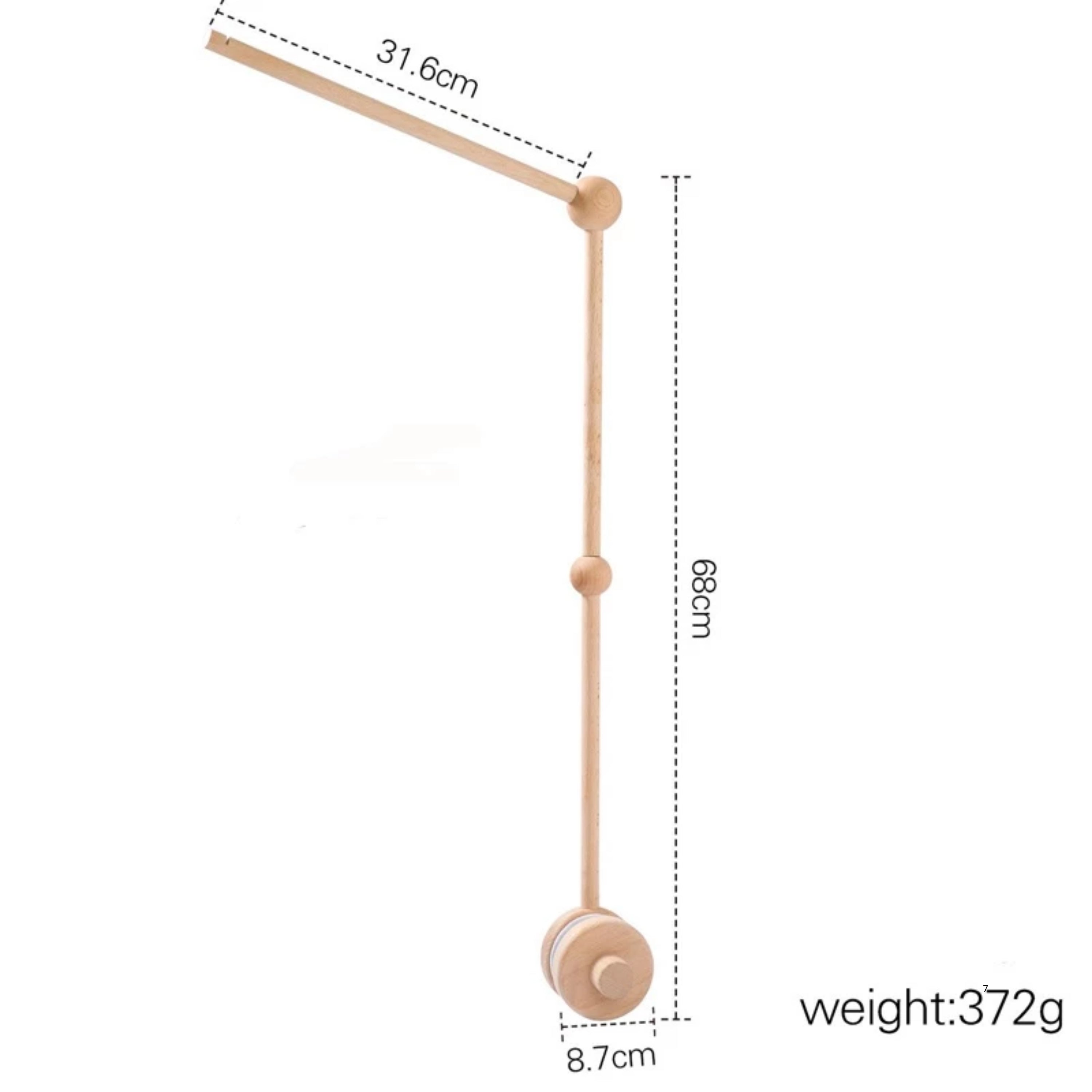 Wooden Baby Mobile Arm – Adjustable Crib Mobile Holder in 6 Colors | Natural, Walnut & White Beech Wood Nursery Hanger