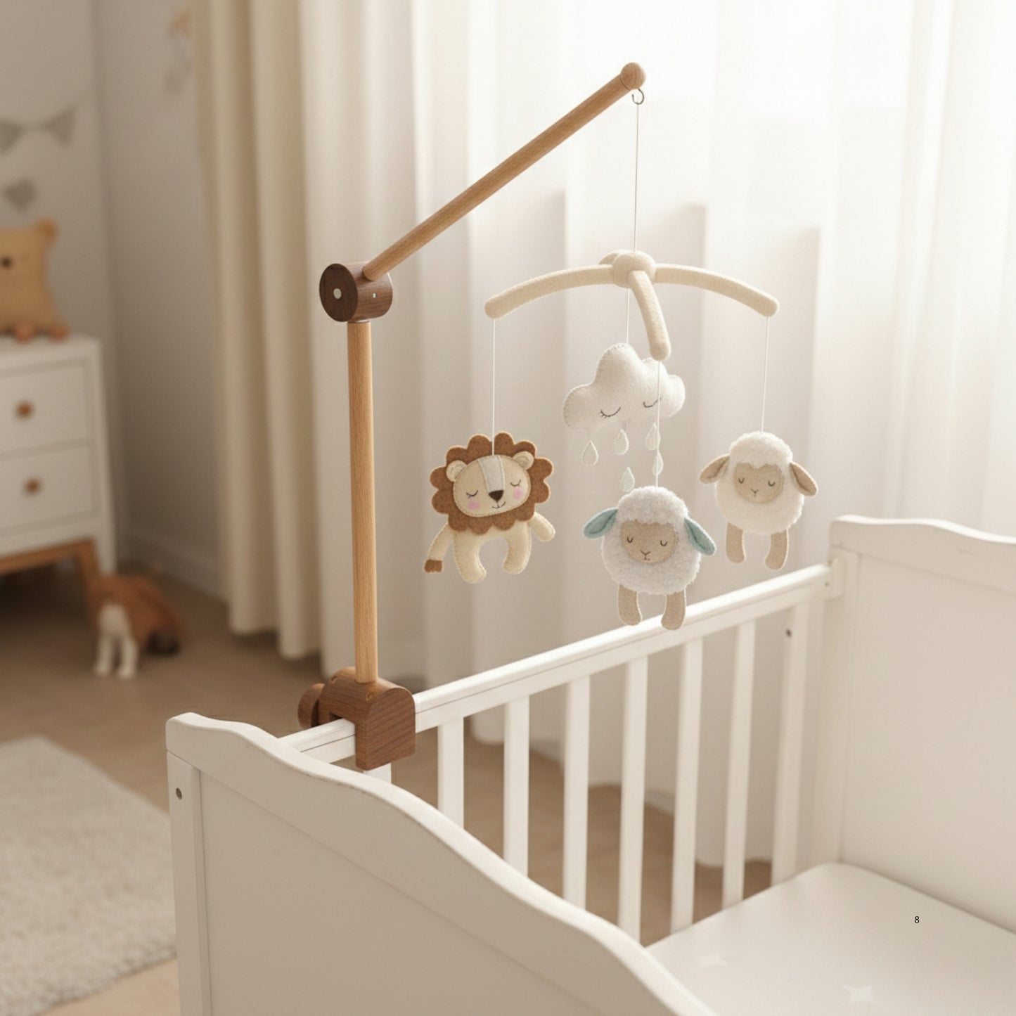 Wooden Baby Mobile Arm – Adjustable Crib Mobile Holder | Natural Beech Wood Nursery Hanger for Cribs & Playpens