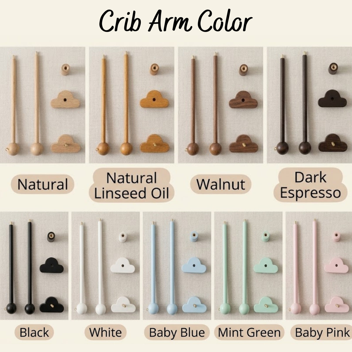 Wooden Baby Mobile Arm with Cloud Clamp – Crib Mobile Holder