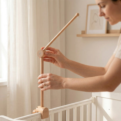 Wooden Baby Mobile Arm – Adjustable Crib Mobile Holder | Natural Beech Wood Nursery Hanger for Cribs & Playpens