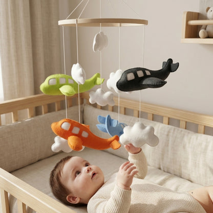 Airplane Baby Mobile – Handmade Felt Airplanes with Clouds | Colorful Aviation Nursery Decor