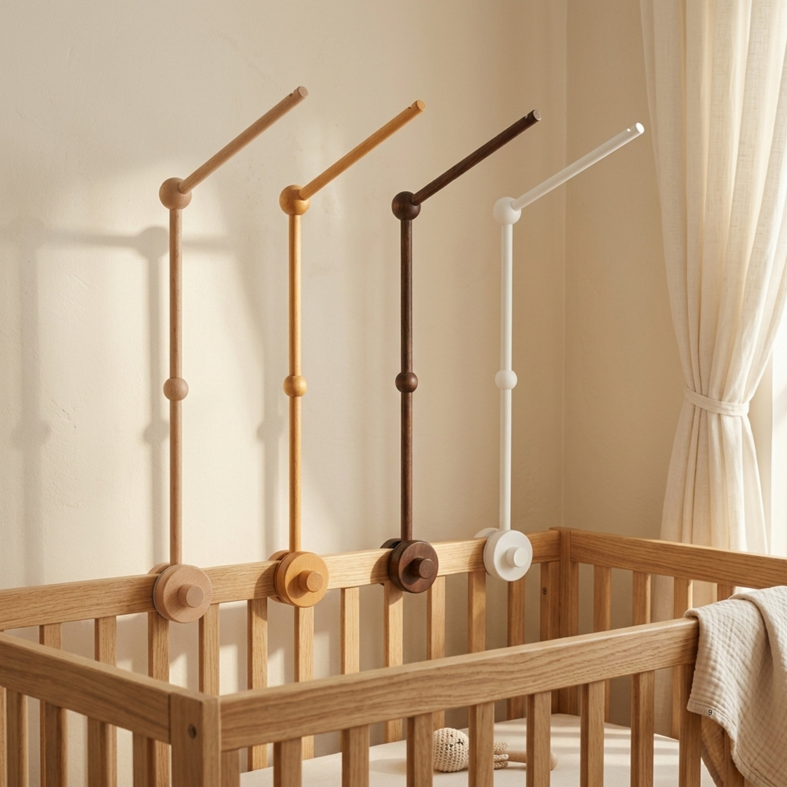 Wooden Baby Mobile Arm – Adjustable Crib Mobile Holder in 6 Colors | Natural, Walnut & White Beech Wood Nursery Hanger