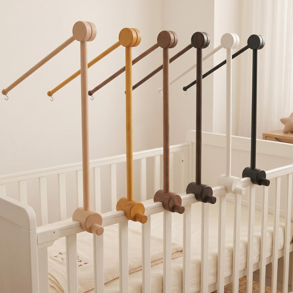 Wooden Baby Mobile Arm – Adjustable Crib Mobile Holder with Anti-Tip Base | Beech Wood Nursery Hanger in 6 Colors
